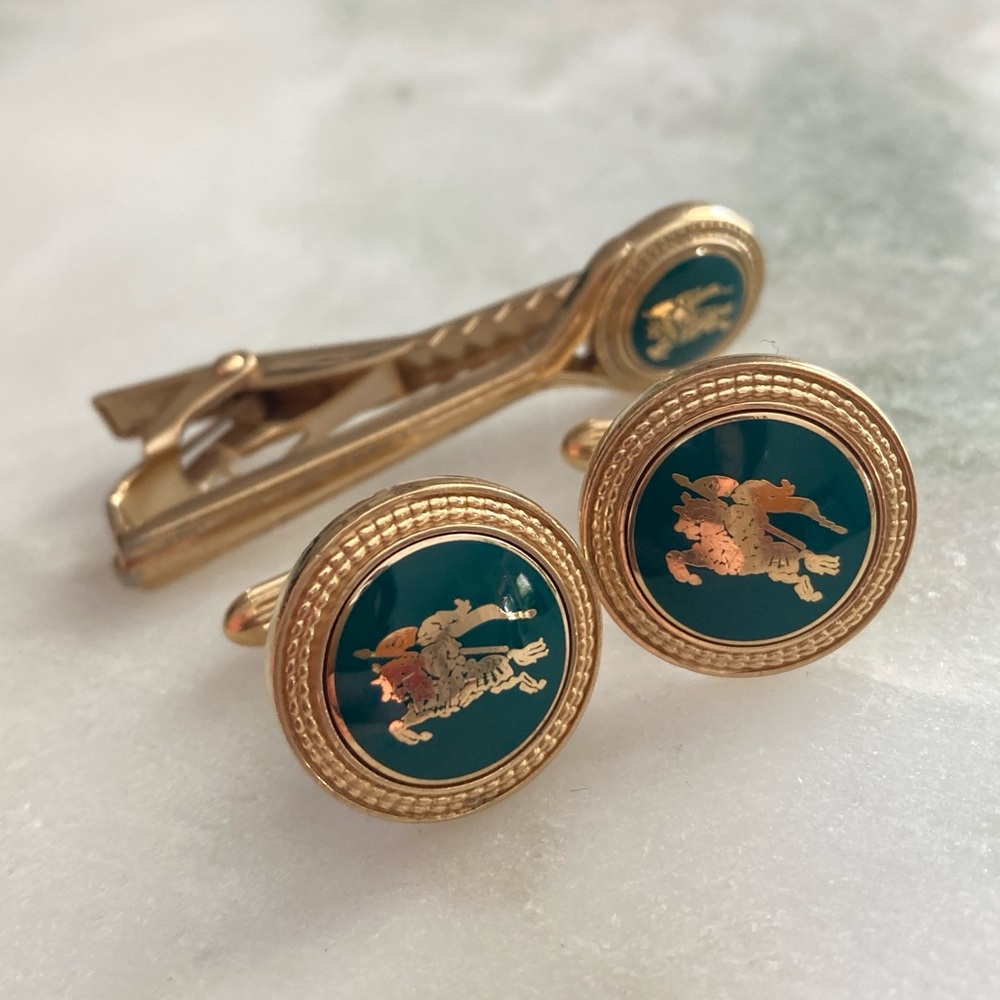 Vintage Burberry Cuff Links + Tie Clip Set